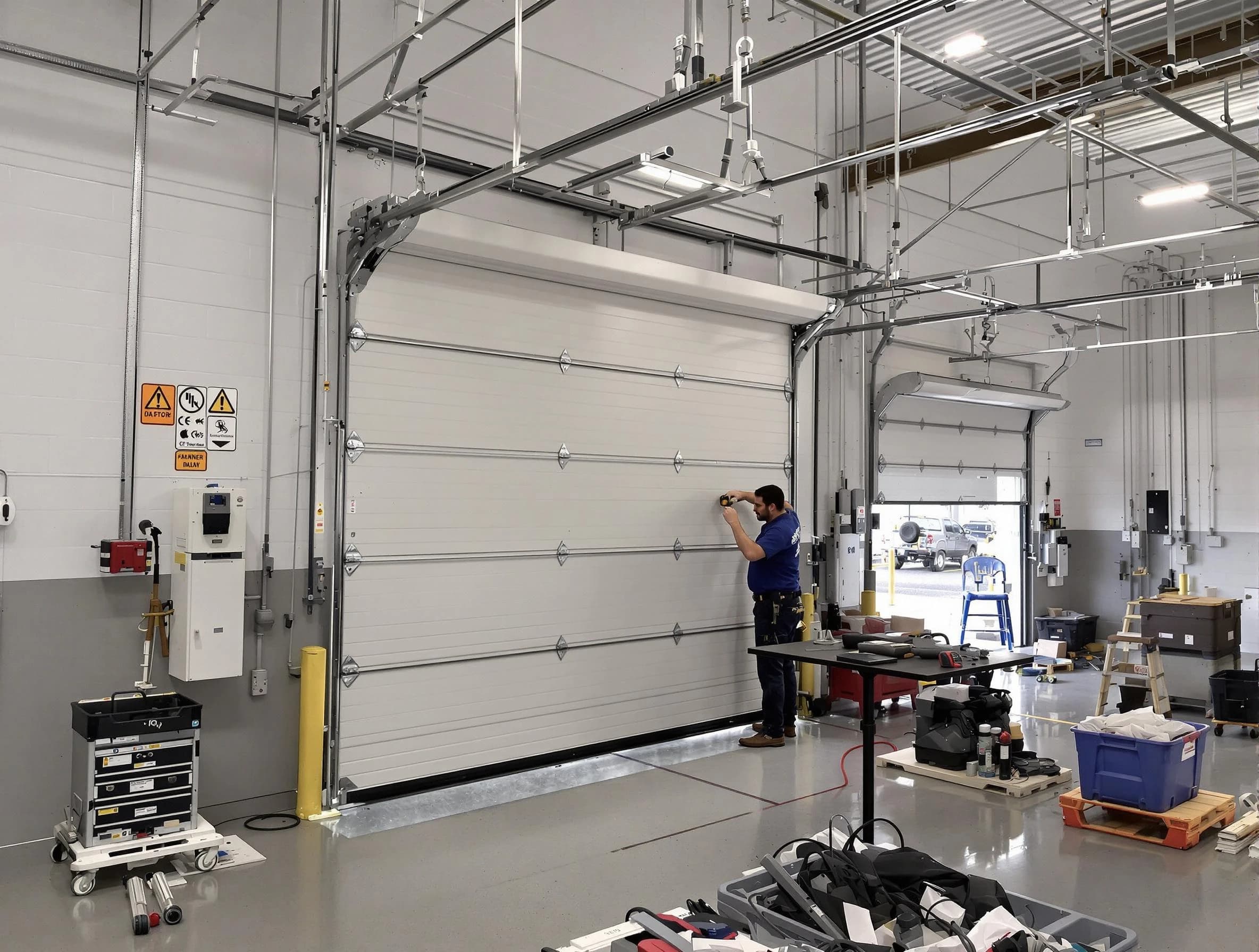 Commercial garage door repair being performed by Oklahoma City Garage Door Repair expert in Oklahoma City