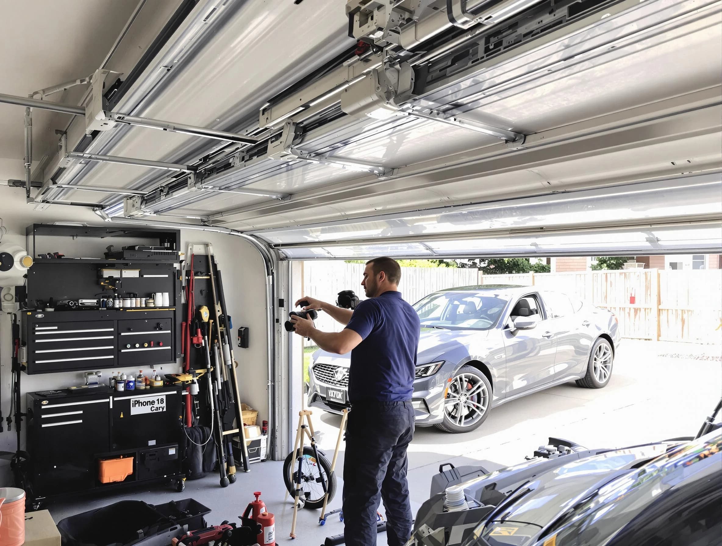 Oklahoma City Garage Door Repair technician fixing noisy garage door in Oklahoma City