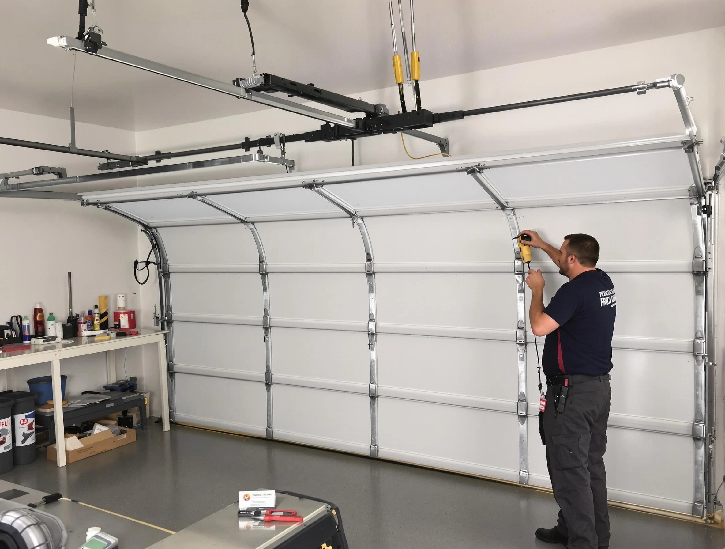 Oklahoma City Garage Door Repair certified technician performing overhead door system repair in Oklahoma City