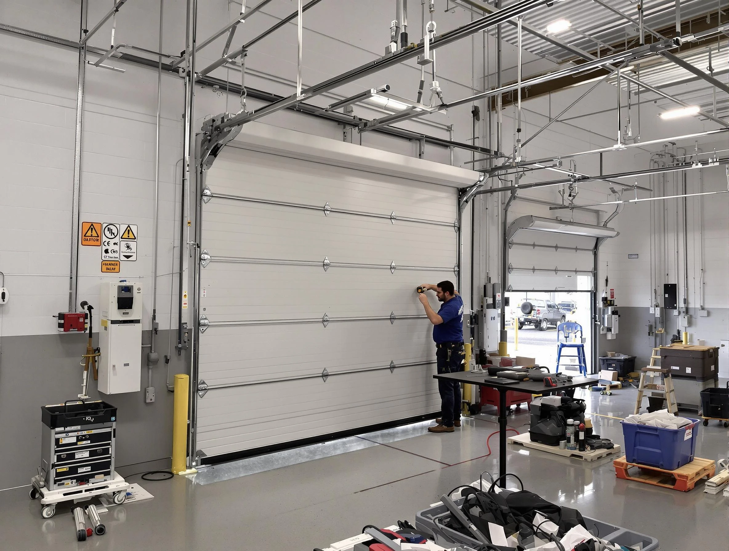Commercial garage door repair being performed by Oklahoma City Garage Door Repair expert in Oklahoma City