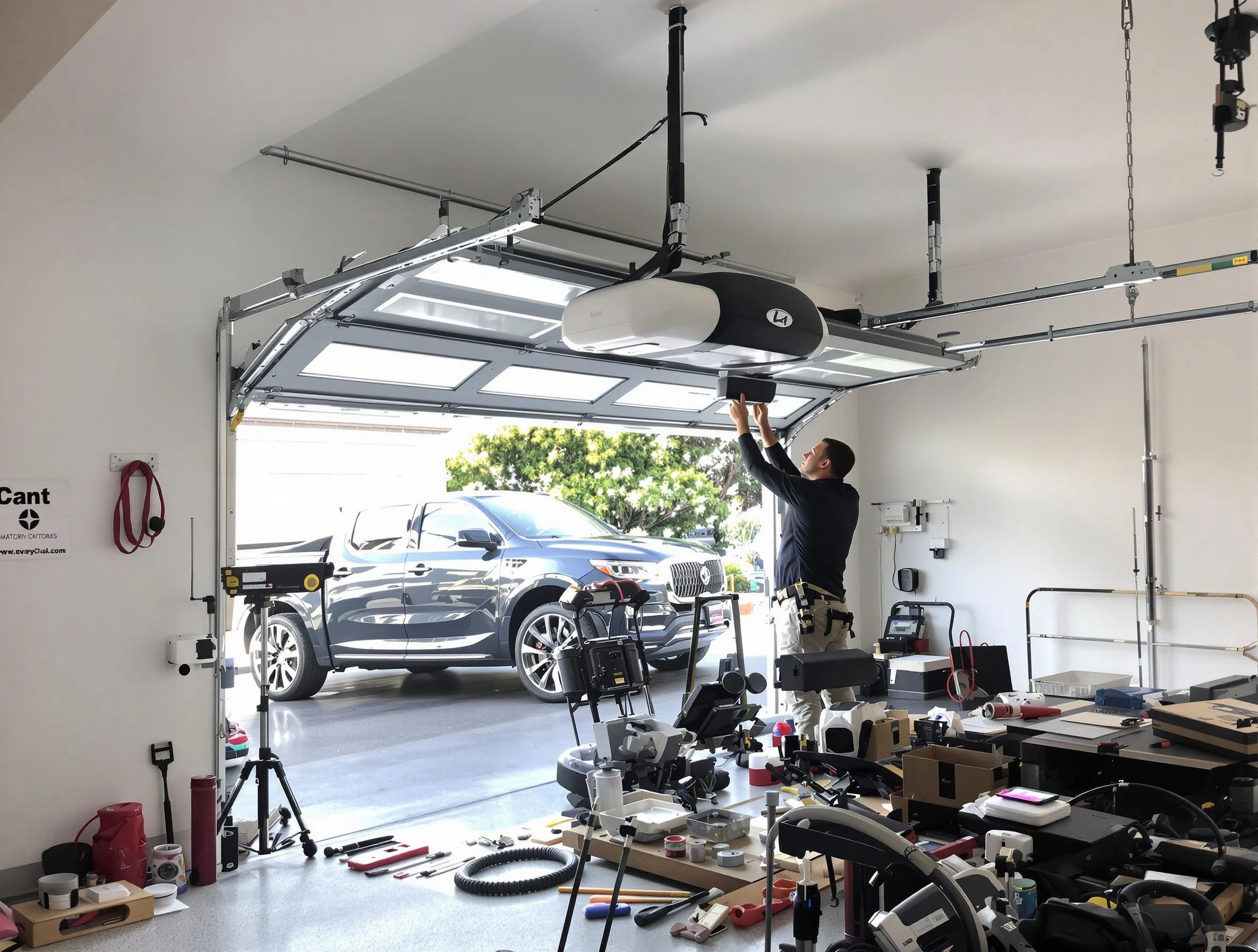 Oklahoma City Garage Door Repair specialist installing smart garage door opener system in Oklahoma City home