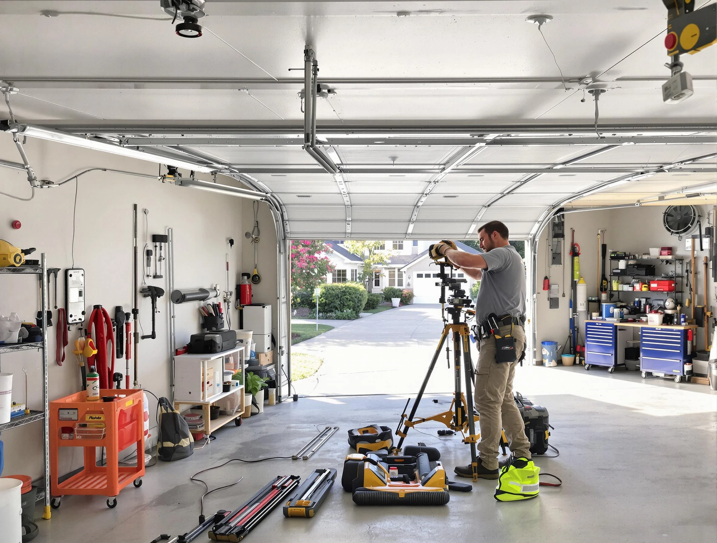 Oklahoma City Garage Door Repair specialist performing laser-guided track alignment in Oklahoma City